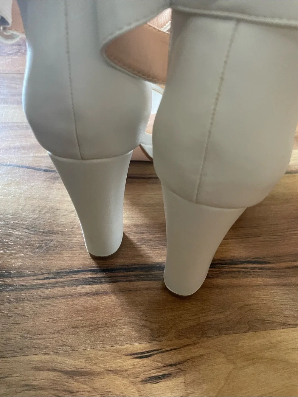White Block Heel Ankle-Strap Sandals